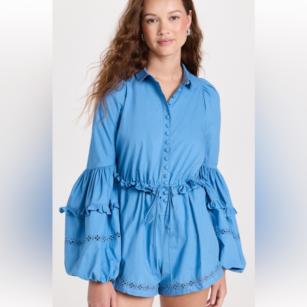Blue Button-Up Ruffle Jumpsuit